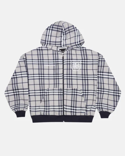Cold Culture Grid Zip Hoodie Tartan Dark Blue-Grey