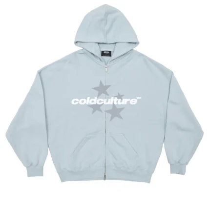 Cold Culture Italic-Stars Zip Hoodie Pale Blue